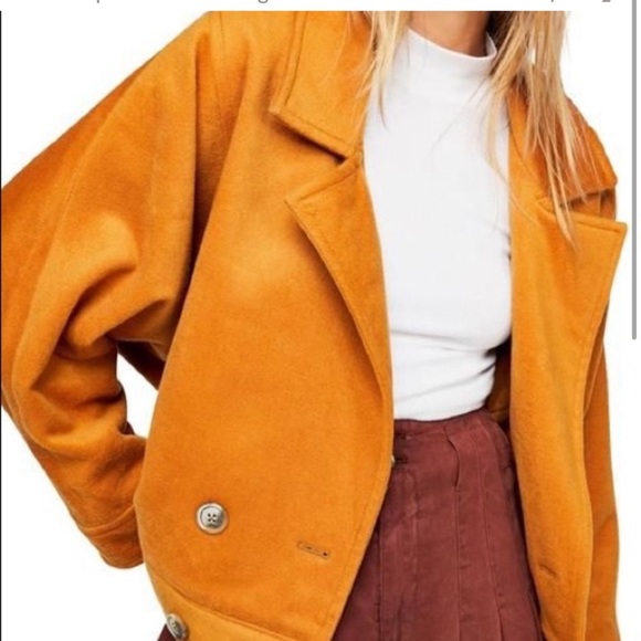 Free people mustered yellow Bella dolman wool coat size Large